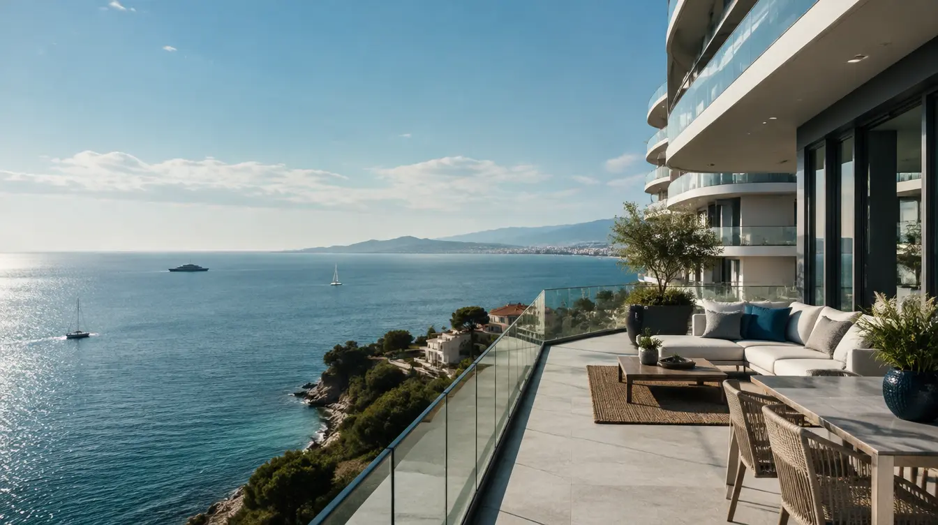 Seaside apartment terrace overlooking the Mediterranean